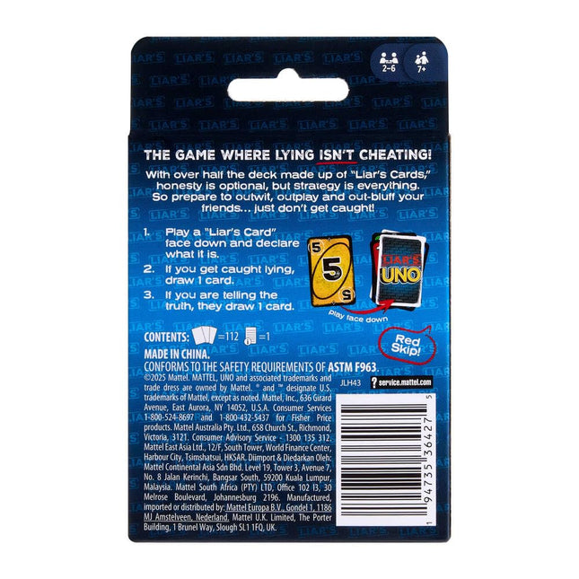 Mattel Toys Uno Cards Liar's