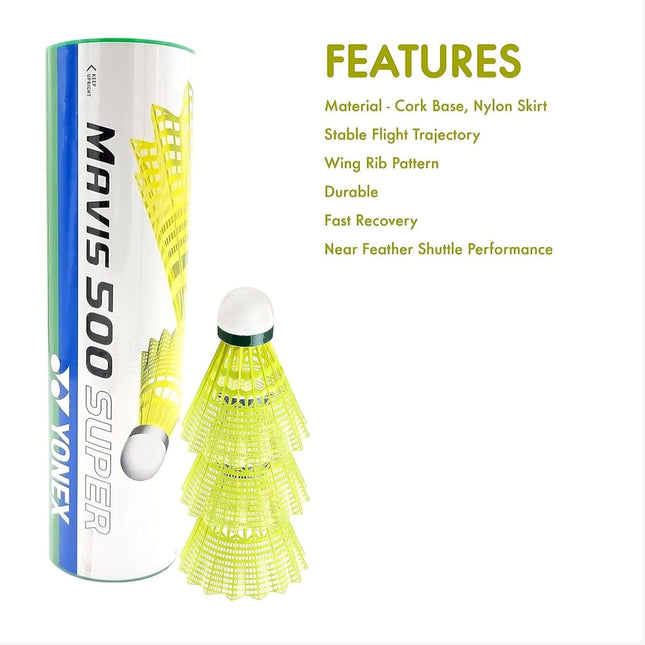 Yonex Mavis 500 Super Nylon Shuttle (Pack of 6)