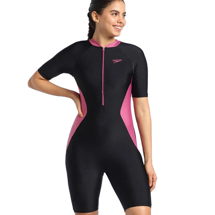 SPEEDO Short Sleeve Swimsuit with Boyleg