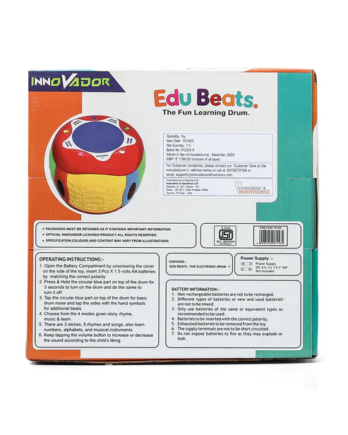 Innovador Edu Beats Musical Toy Fun Learning Drum With Learn Rhyme & Music